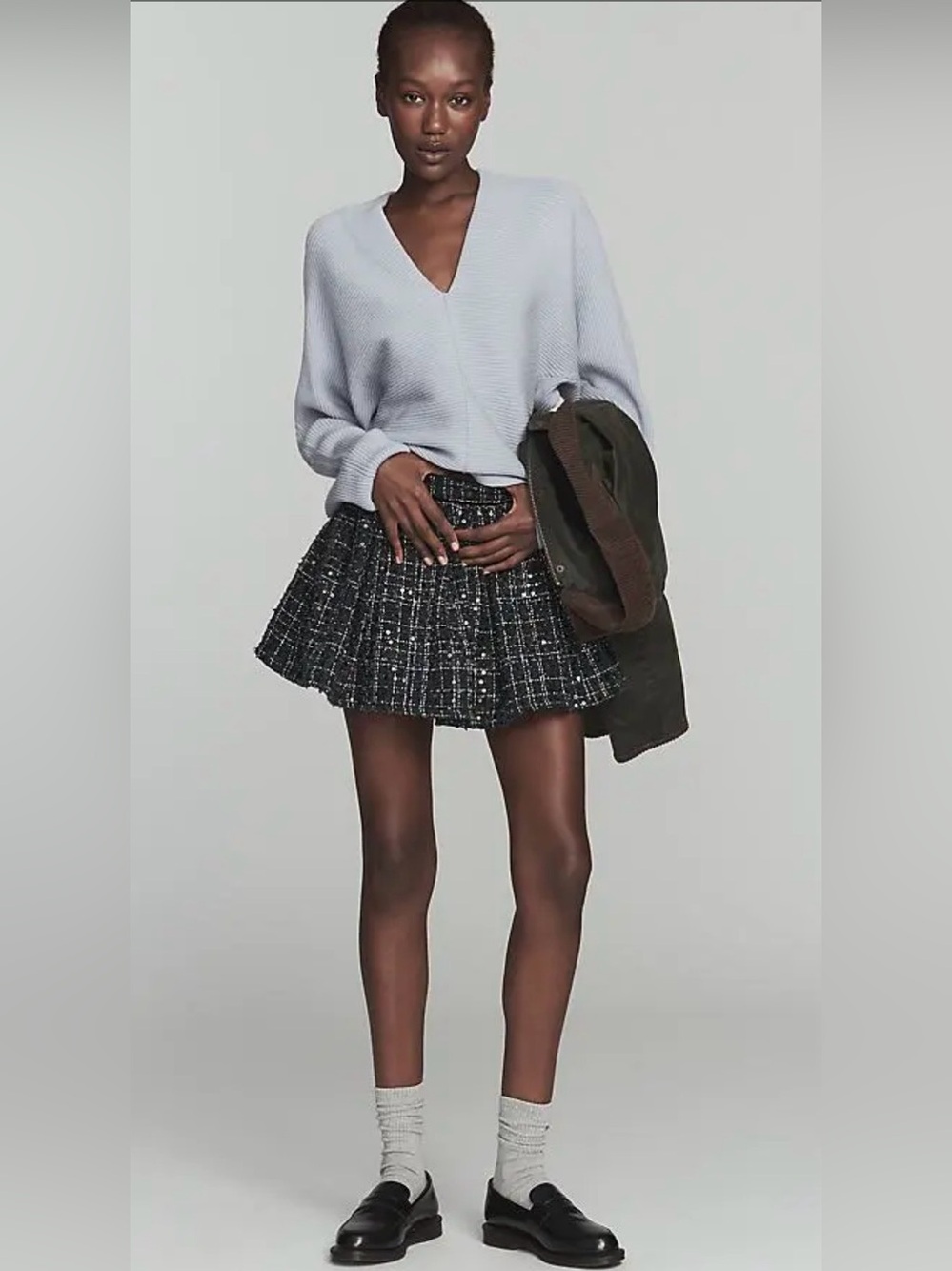 Maeve plunge neck seamed pullover sweater